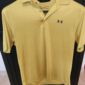 UNDER ARMOUR Size XL Perforated Yellow HeatGear Mens Golf Casual Polo Shirt